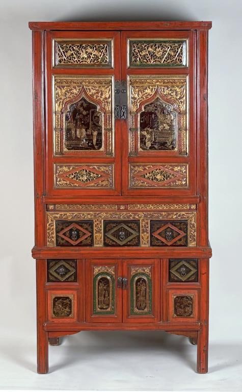Fine Chinese Qing Dynasty Red Lacquer Cupboard (1 of 20)