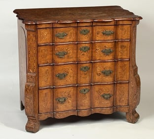 Elaborately Inlaid Dutch Serpentine Front Commode