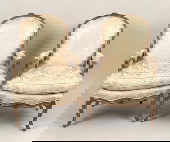 Pair Louis XV Style Upholstered Fauteuils