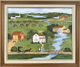 Folk Art Landscape O/C, Signed "Quinn"