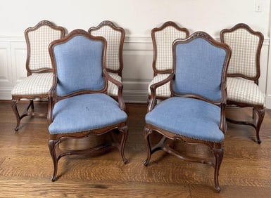 Set Six Venetian Style Upholstered Dining Chairs