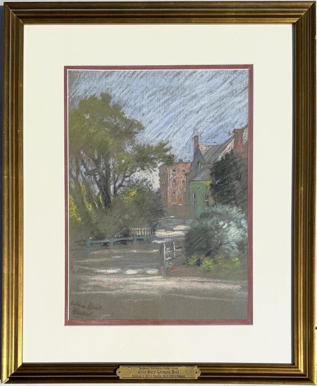 M. Best, Pastel/Paper, Berkeley Street Scene: Mary Alice Leveque Best (Am.1870-1925), signed "Alice Best" lower left. Frame size: 20 1/4" high, 18" wide. Not examined out of frame. Frame wear.