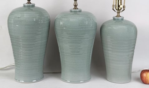 Three Baluster Form Celadon Tone Vases