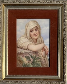 Porcelain Plaque, Smiling Young Lady