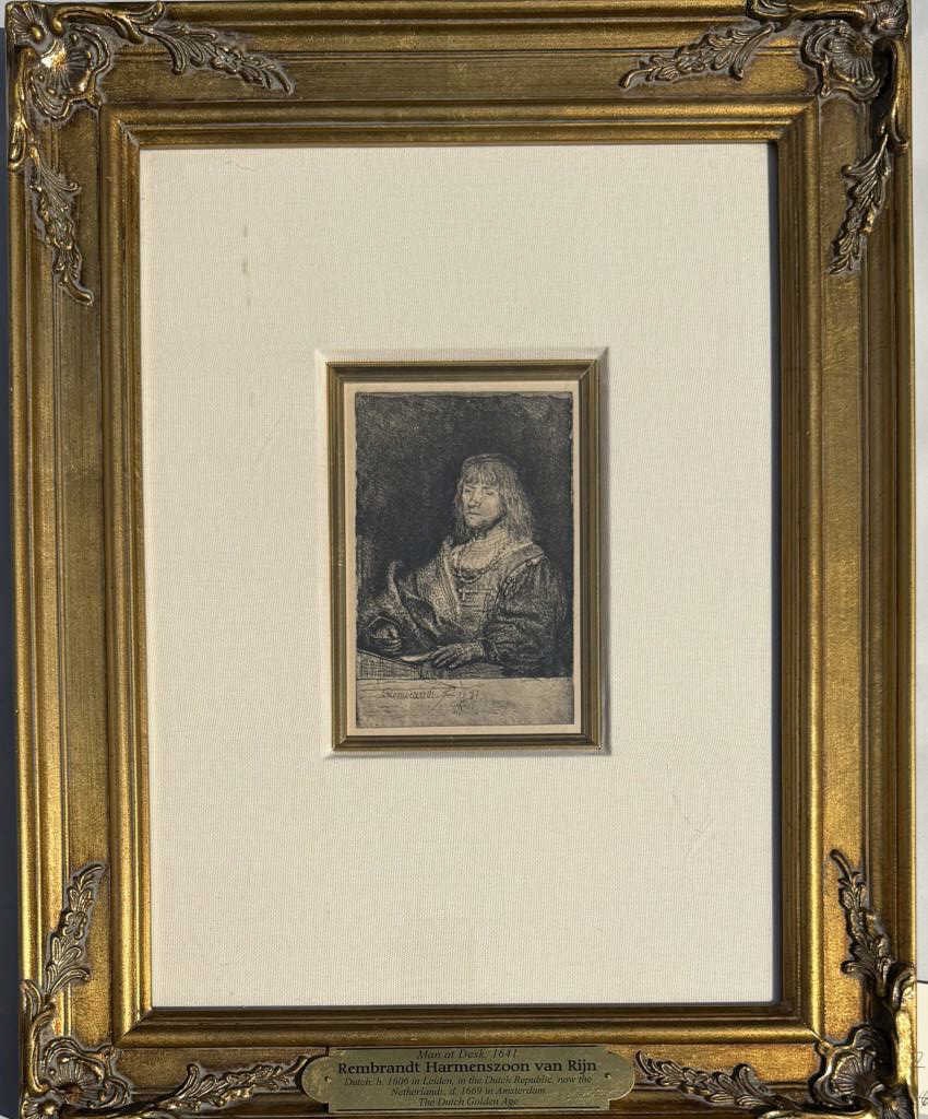 After Rembrandt, Engraving 19th C. Man At Desk (1 of 4)