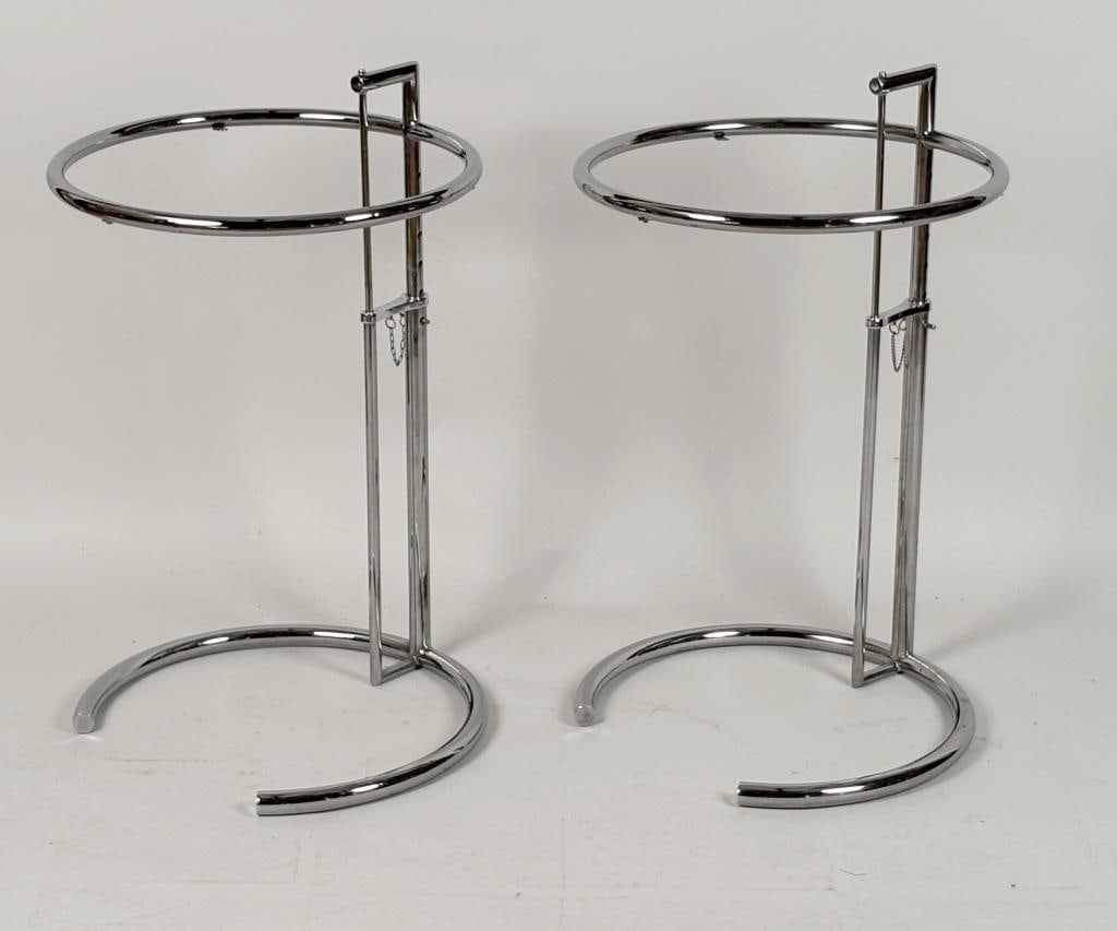 Pair MCM Chrome/Glass Adjustable Round End Tables (1 of 10)