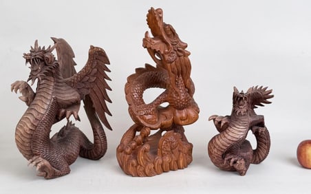 Three Carved Wood Dragons