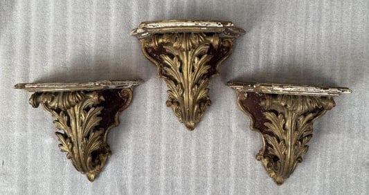 Three Italian Carved & Gilt Foliate Wall Brackets