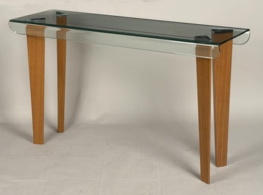 MCM Curved Glass & Wood Sofa/Console Table
