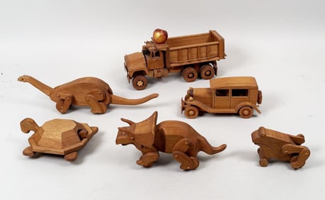 Group Wooden Toy Vehicles, Animals