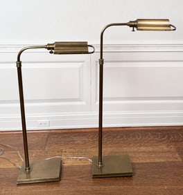 Pair Contemporary Brass Adjustable Floor Lamps