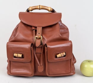Gucci Brown Leather & Bamboo Backpack