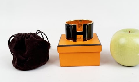 Hermes Black/Gold Click Clac Large Cuff Bracelet
