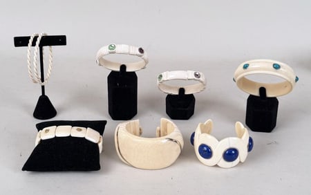 Group Carved Bone & Gold Bracelets