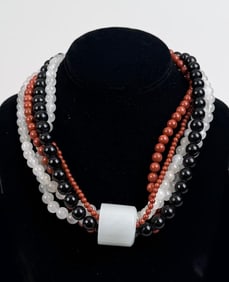 White Jade, Onyx & Jasper Necklace