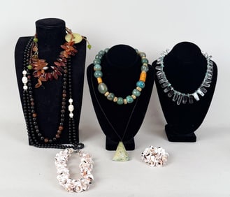 Group Eight Hardstone & Shell Necklaces