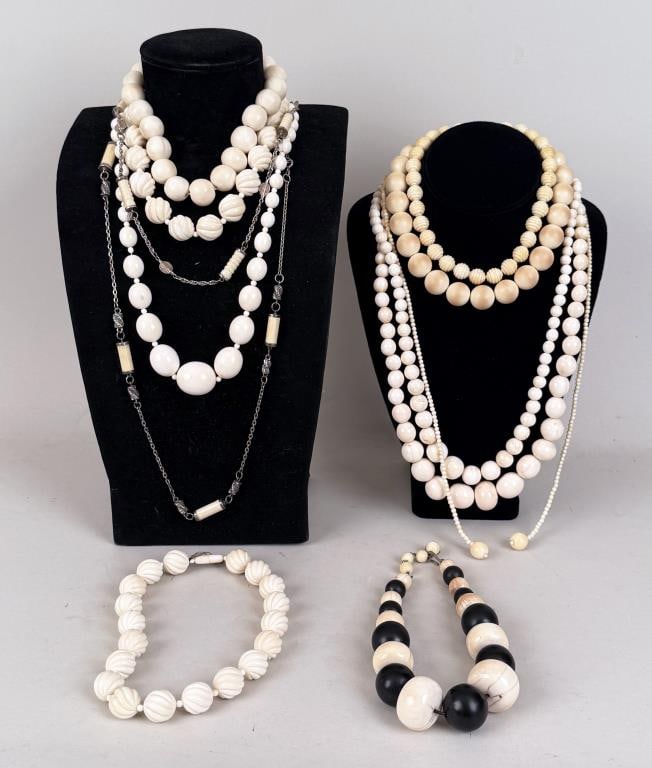 Group Carved Bone Necklaces: approximately 13 total. All varying sizes. Longest approximately 16" long. Cracks, use wear. International clients are ineligible to bid on this item. It is for sale only within the United States exce