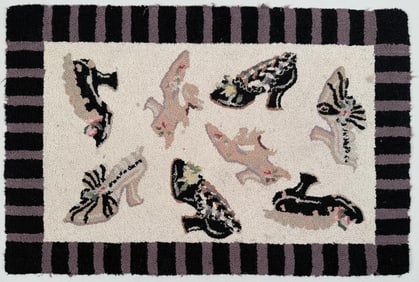 Vintage Hooked Fashion Rug - Antique Shoes
