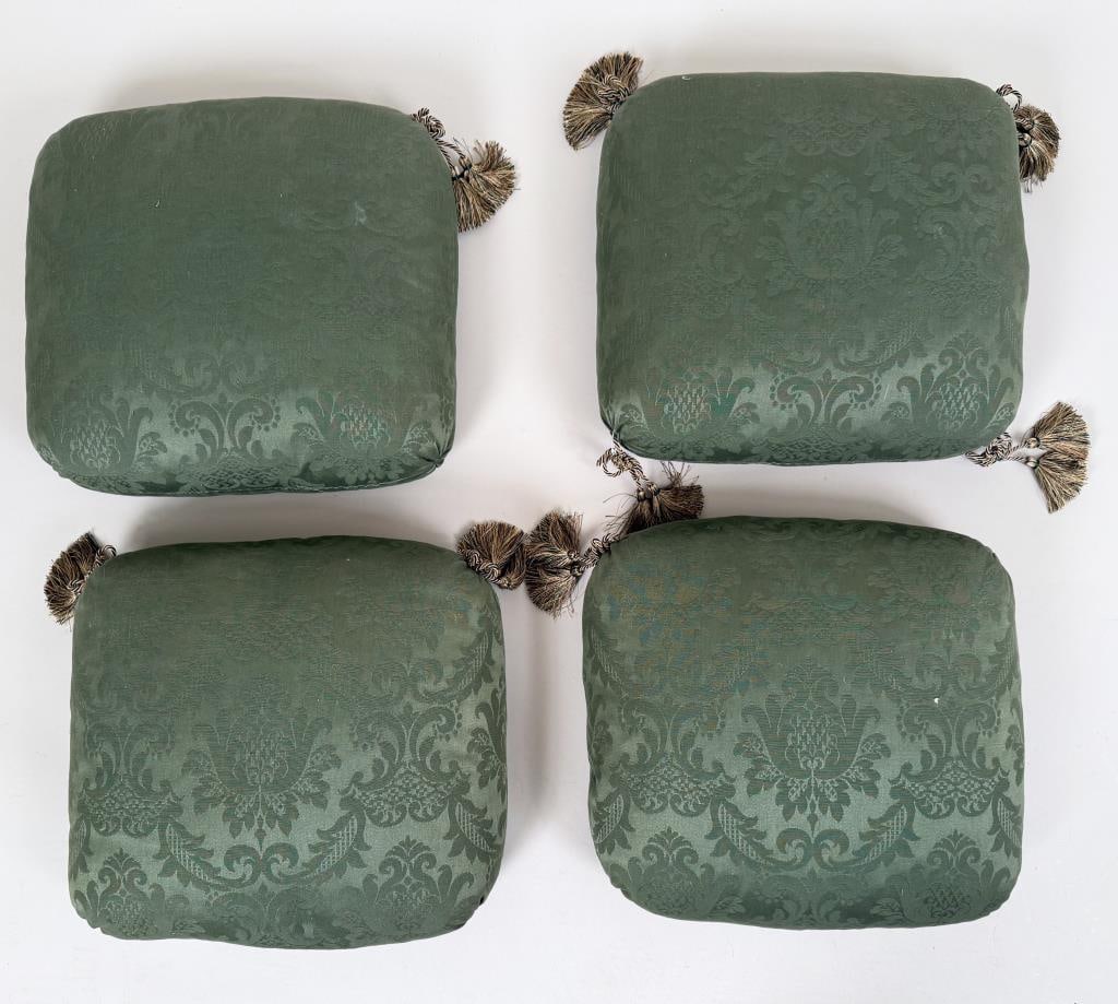 Group Four Pillows: 20" high, 18" wide, 4 1/2" deep. Light use wear, tassels missing, tassels attached by pins. Property from the Estate of Bobbie Hainline Howrey.