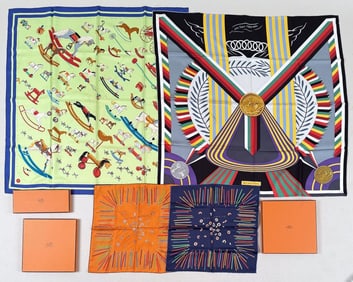 Group Four Hermes Silk Scarves / Accessories