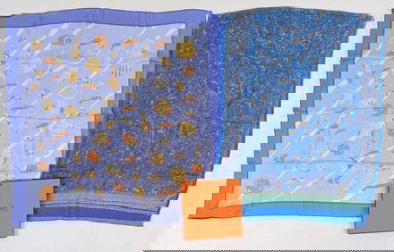 Two Hermes Crepe Silk Scarves