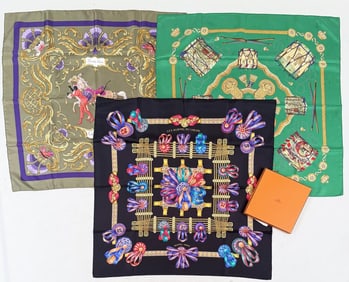 Three Hermes Silk Scarves