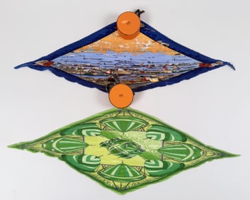 Two Hermes Pleats Carre Plisse Silk Scarves