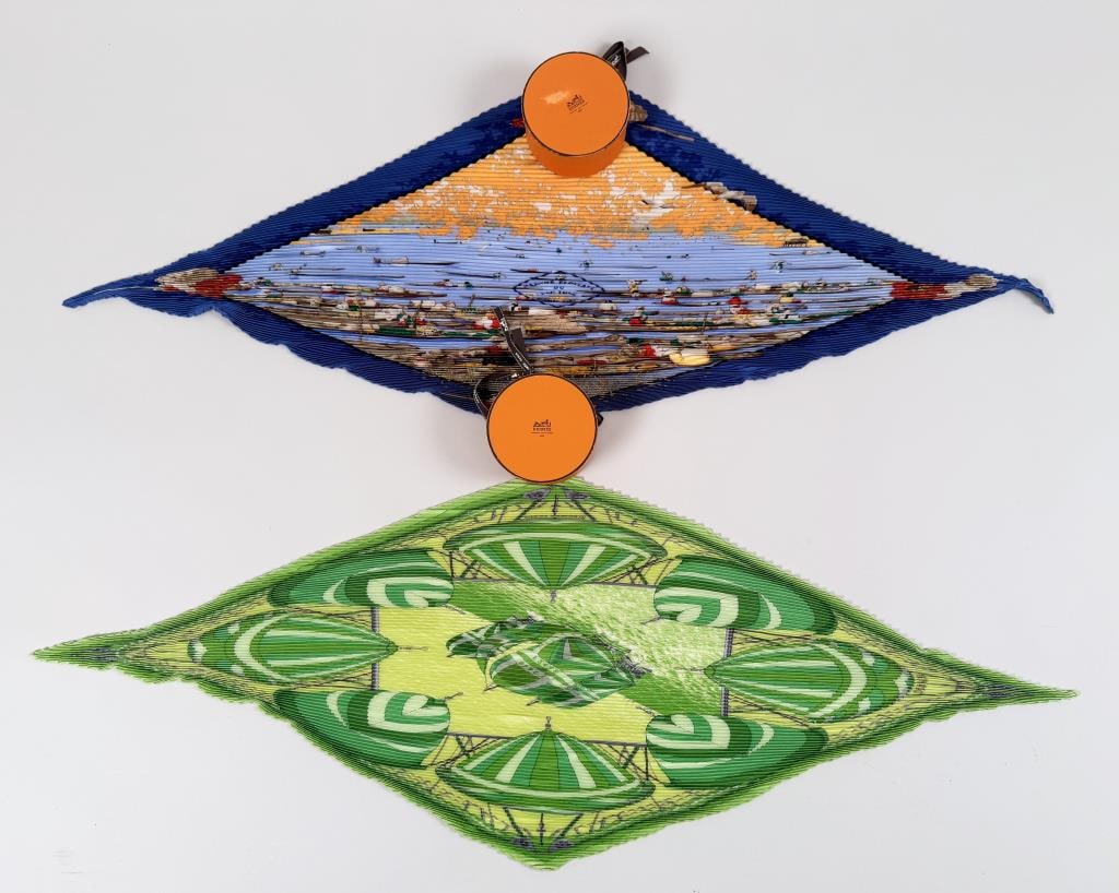 Two Hermes Pleats Carre Plisse Silk Scarves (1 of 4)