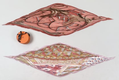 Two Hermes Plisse Silk Lozenge Scarves