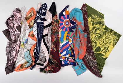 Group Ten Designer Silk Scarves