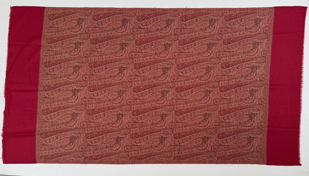 Vintage Wool Paisley Shawl: 79" high, 42" wide. Few scattered small holes. Property from the Estate of Bobbie Hainline Howrey.