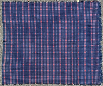 Blue & Salmon Plaid Coverlet