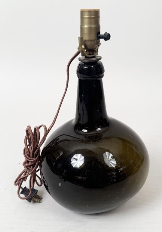 Dark Olive Green Small Demijon Jar, As Lamp (1 of 4)