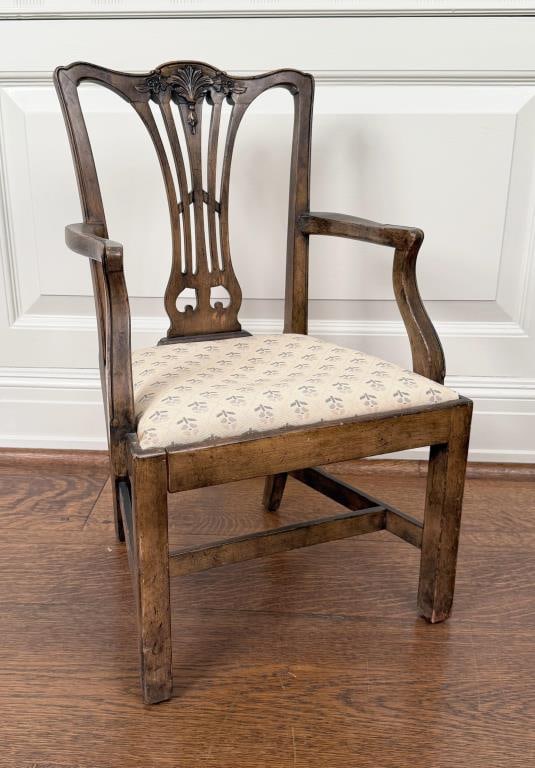 George III Child's Mahogany Arm Chair: 27 1/2" high, 17" wide, 14" deep; seat height: 12 1/2". Age and use wear.