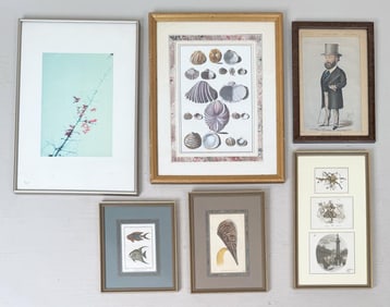 Six Assorted Framed Artworks, Various Themes
