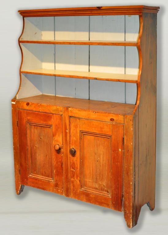 Country American Painted Wall Cupboard: Country American painted wall cupboard, with two shelves over two cabinet doors, mid 19th C. 68 1/2" high, 50" wide, 16 1/2" deep. Some restorations.