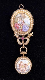 18K Gold & Enamel-Work Watch Pendant