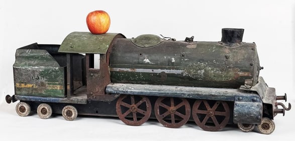 Antique Painted Steel Locomotive & Tender