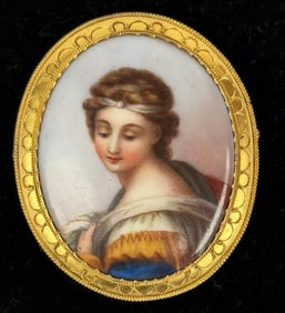 Miniature Portrait on Porcelain, 14K Gold Frame