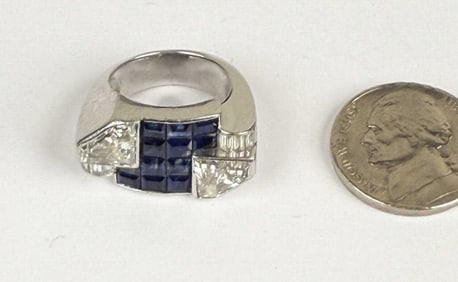 Art Deco Platinum, Diamond & Sapphire Ring