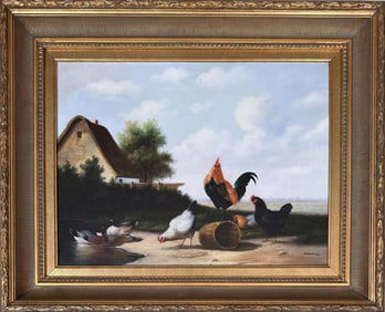 Borofsky, O/C Roosters In Barnyard