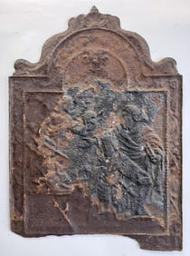 Antique Cast Iron Fireback, Figural Man