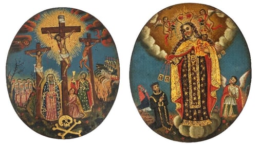 Double Sided Mexican Retablo, Signed & Dated 1850
