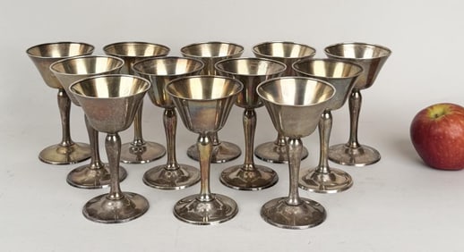 Set Twelve Gorham Sterling Footed Goblets