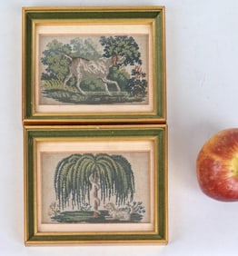 Two Framed Small Antique Petit Point Panels