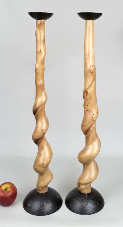 Pair David Ebner MCM Twisted Wood Candlesticks (1 of 6)