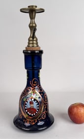 Ottoman Turkish Blue Enamel Painted Glass Hookah