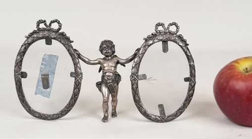 French Silver Cherubic Double Picture Frame