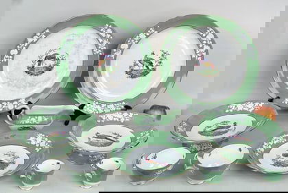 Ten Copeland Spode Chelsea Bird Green China Wares