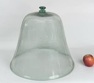 Large Blown Green Glass Bell Form Cloche